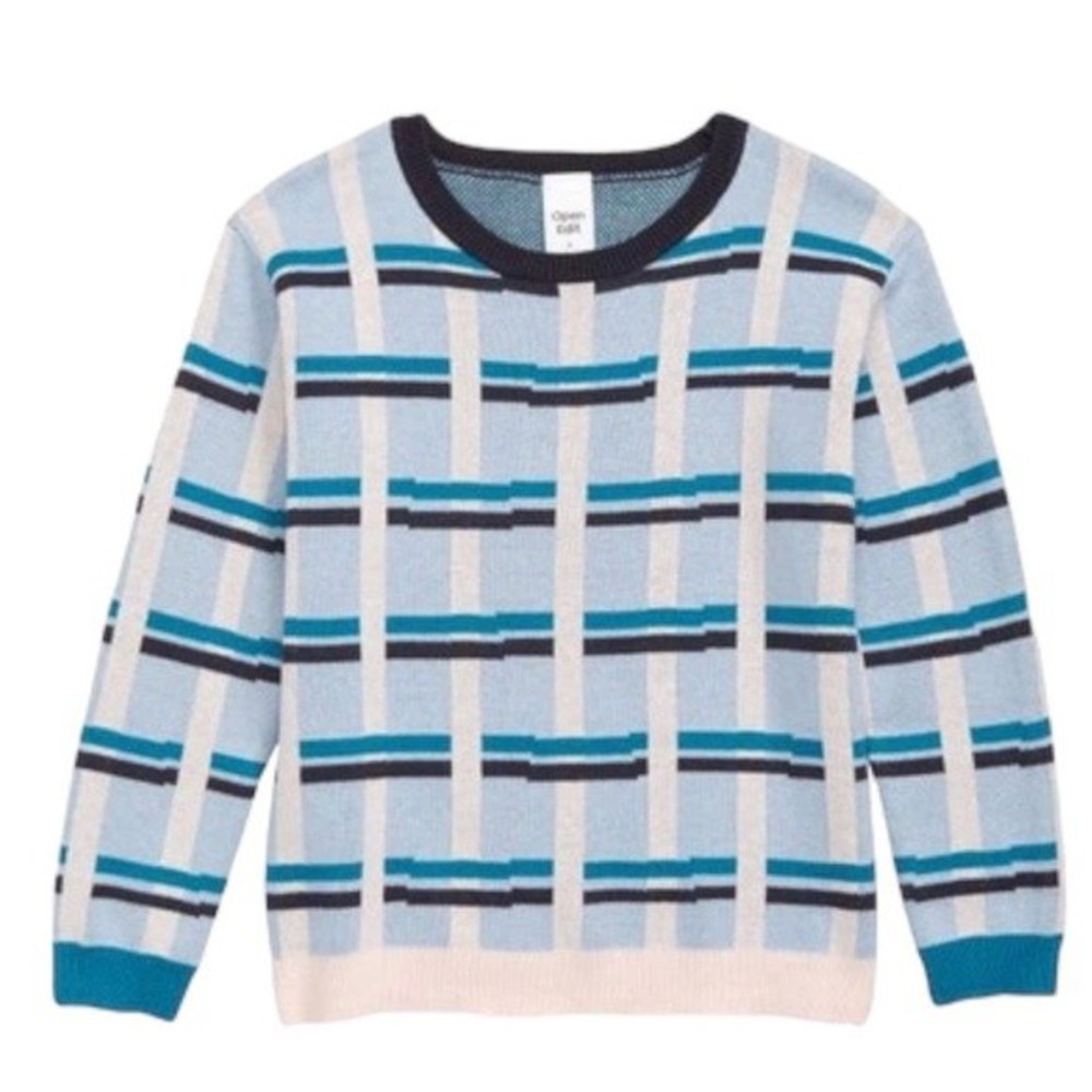 Nordstrom Open Edit Stripe Pattern Cotton Knit Sweater Blue Kentucky Thatch